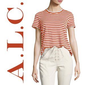 A.L.C. Orange & White Striped Linen Tee Shirt